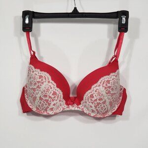 "M" Brand Orange Padded Underwire Bra with white lace Size 34C adjustable straps